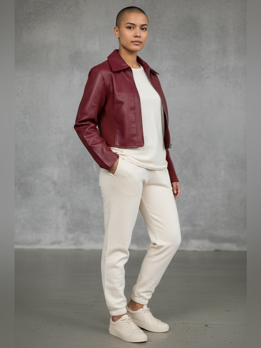Forever 21 Burgundy Faux Leather Cropped Jacket